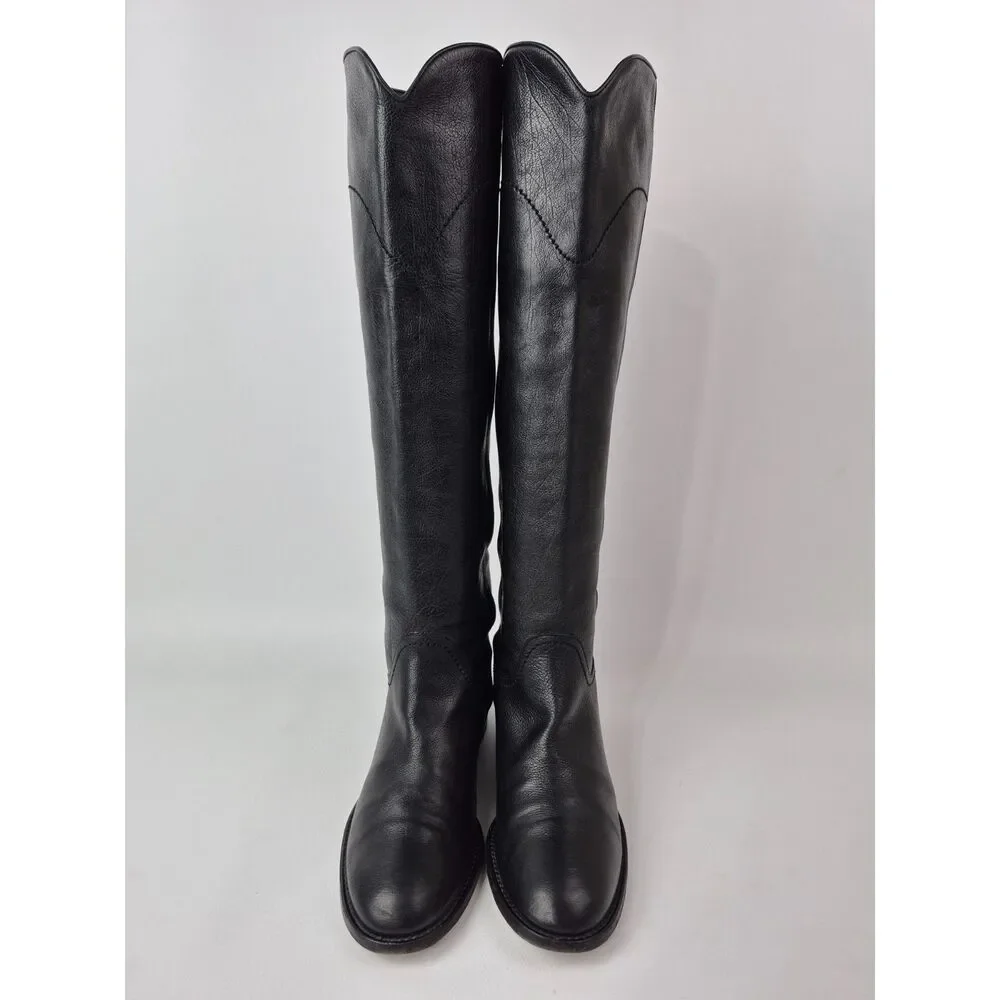 Chanel Women's Black Leather Interlocking CC Logo Tall Riding Boots Size 38